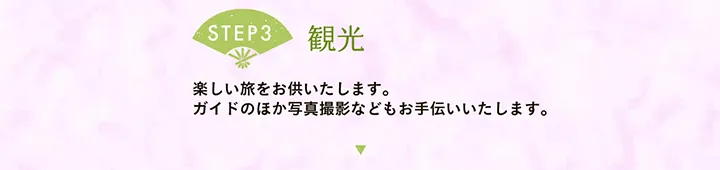 【STEP3 観光】楽しい旅をお供いたします。ガイドのほか写真撮影などもお手伝いいたします。