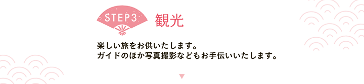 【STEP3 観光】楽しい旅をお供いたします。ガイドのほか写真撮影などもお手伝いいたします。